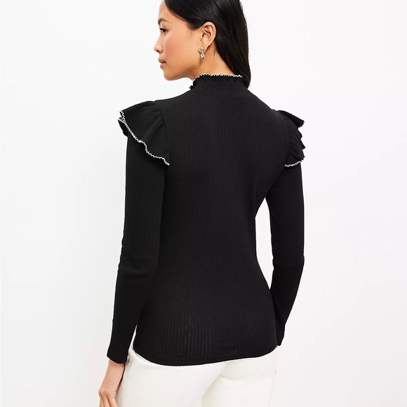 Loft Pointelle Ribbed Ruffle Top - Picture 2 of 4